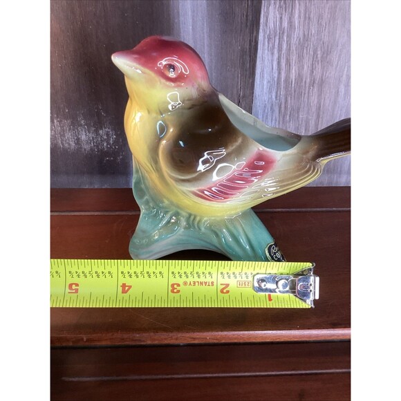 ROYAL COPLEY Bird Planter WREN/SPARROW Sitting On Branch Original Sticker Nice! - Picture 10 of 12